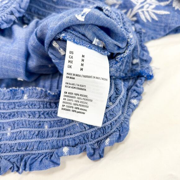 American Eagle Blue Embroidered Off Shoulder Crop Top Boho Peasant Style EUC M - Picture 3 of 4